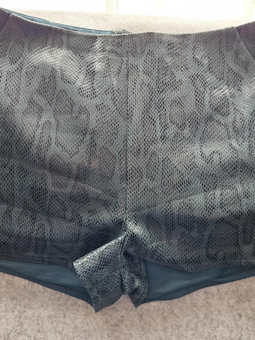Teal Snake-Embossed Soft Fo Leather Shorts MEDIUM